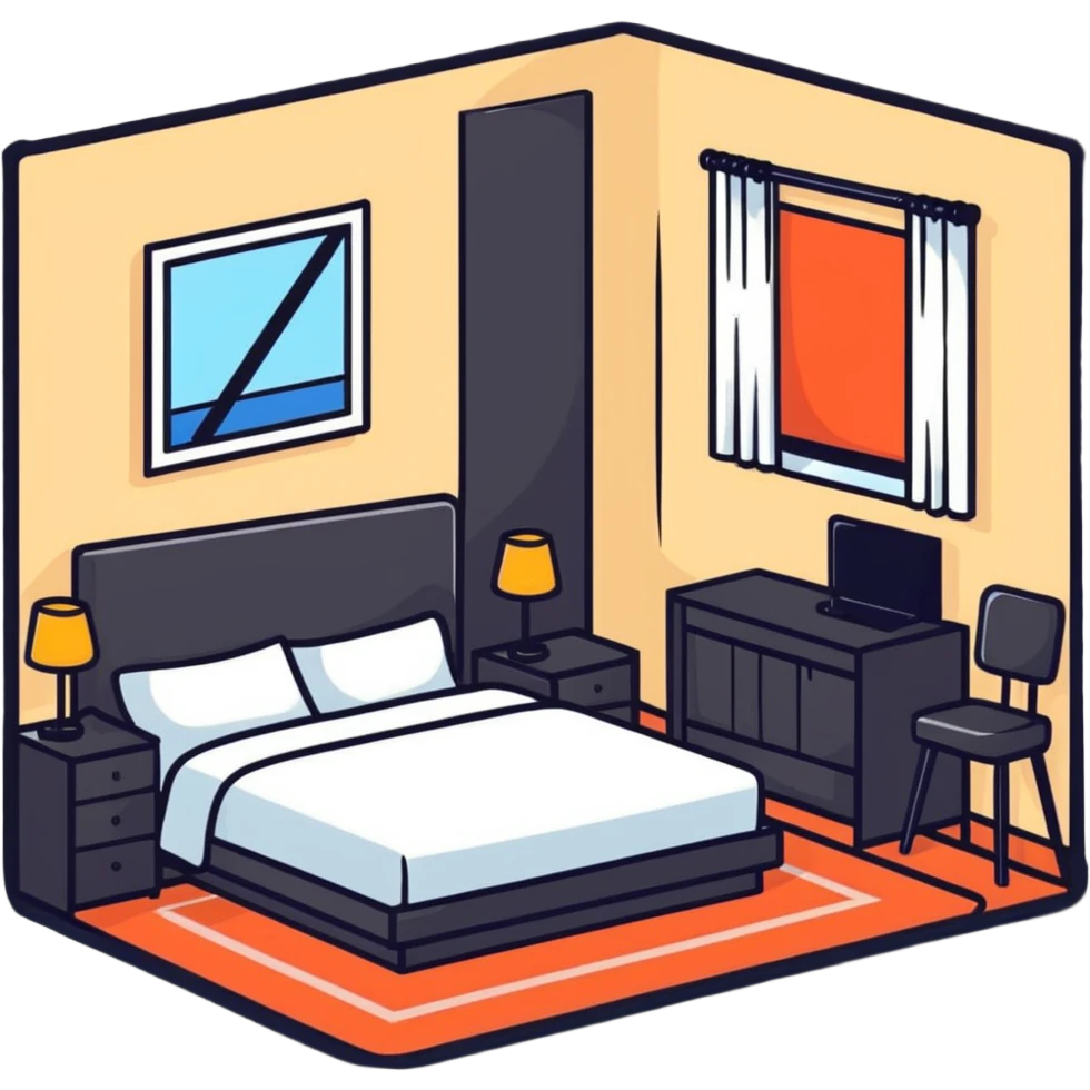 Cozy hotel room with bed and window emoji