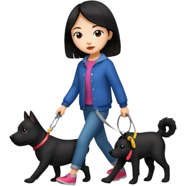 Asian girl walking black dog emoji