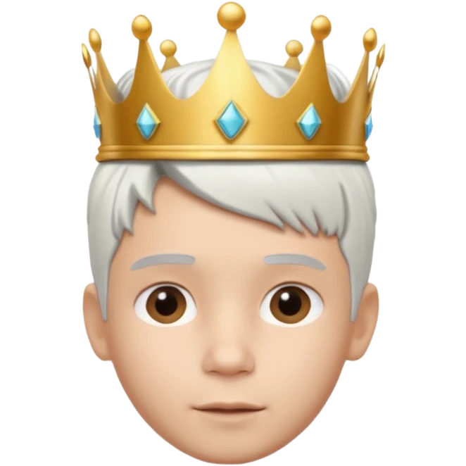 Royal latin Kid boy with crown head 3d style only face half rotate head white hair emoji