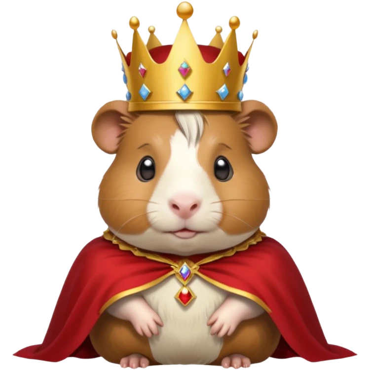 guinea pig king wearing a royal crown and cape, cute and expressive emoji