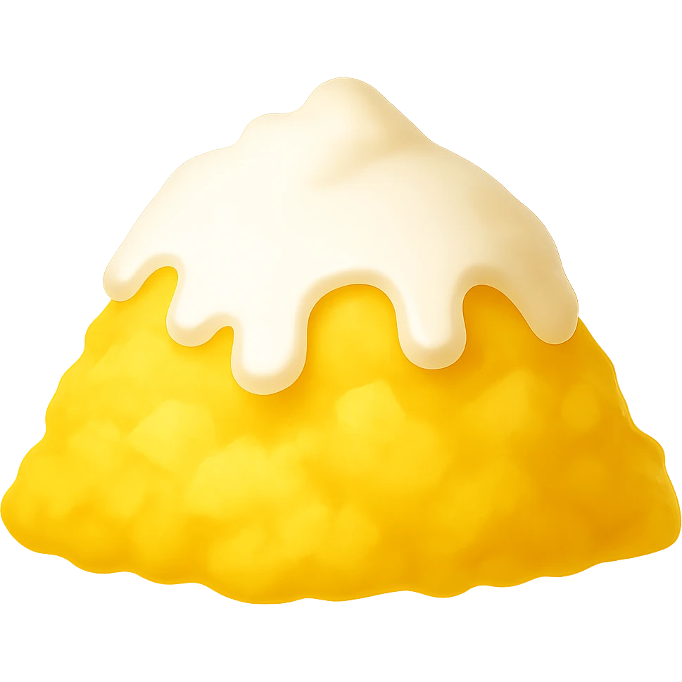 Remove the background and keep only the yellow shaved ice with white syrup. The style should resemble emoji style with a transparent background. emoji