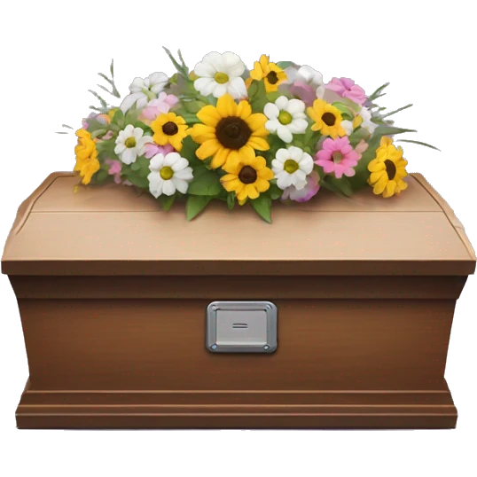 a Roomba positioned in a tiny casket with flowers and RIP tombstone  emoji
