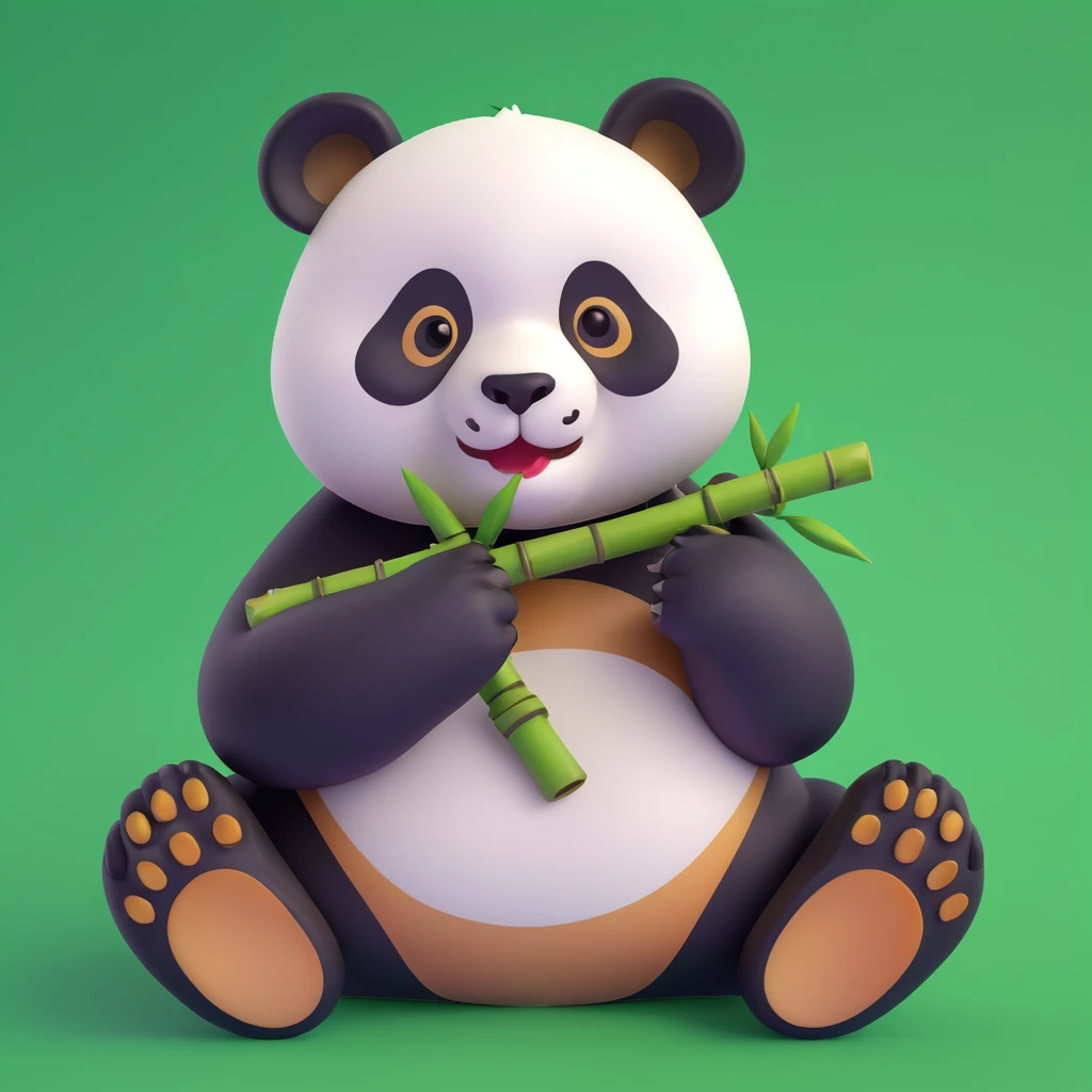 panda eating bamboo in forrest background, close up pose emoji