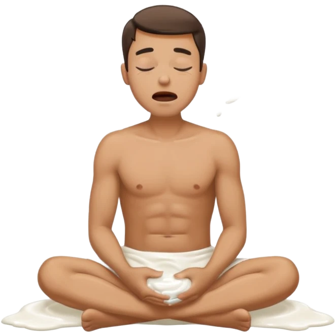 Man sitting on the floor exhausted mouth open eyes closed covered in white lotion emoji