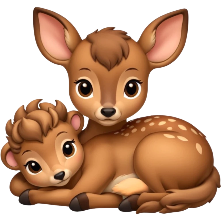 олененок лежит калачиком, он похож на бемби, в теплых оттенках emoji