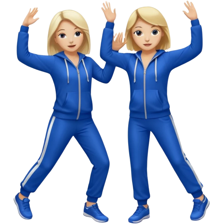 two girls dancing one is blond and one is brunette they are wearing royal blue track suits emoji