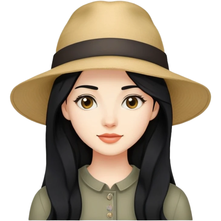 "- Nữ
- 25 tuổi
- Da trắng
- Tóc dài
- Mặt bình thường, tóc đen
- Đội mũ" emoji