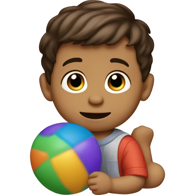 One year old boy short brown hair playing with Sesame Street toy emoji