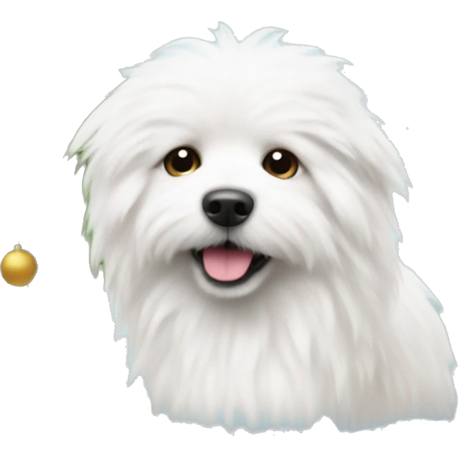  white fluffy dog and Christmas tree emoji