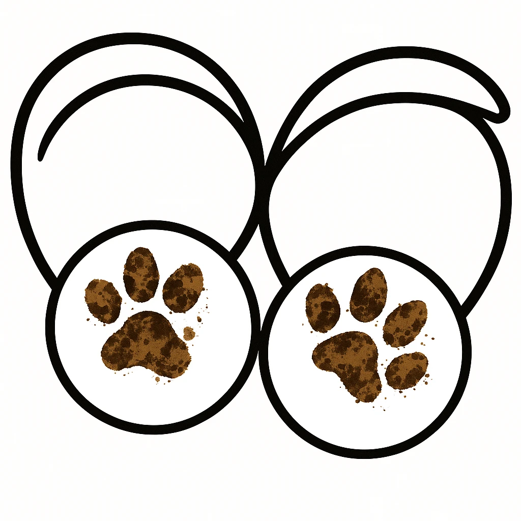 Make the two black puppy paws look muddy, keep the black heart around them and original style (original style slug: sticker) emoji