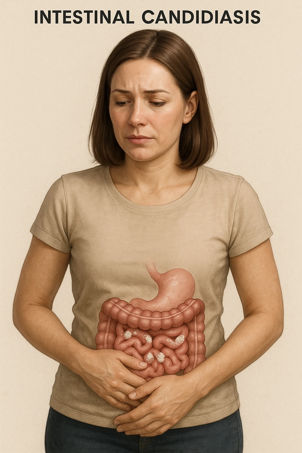 donna con candida intestinale realistic emoji