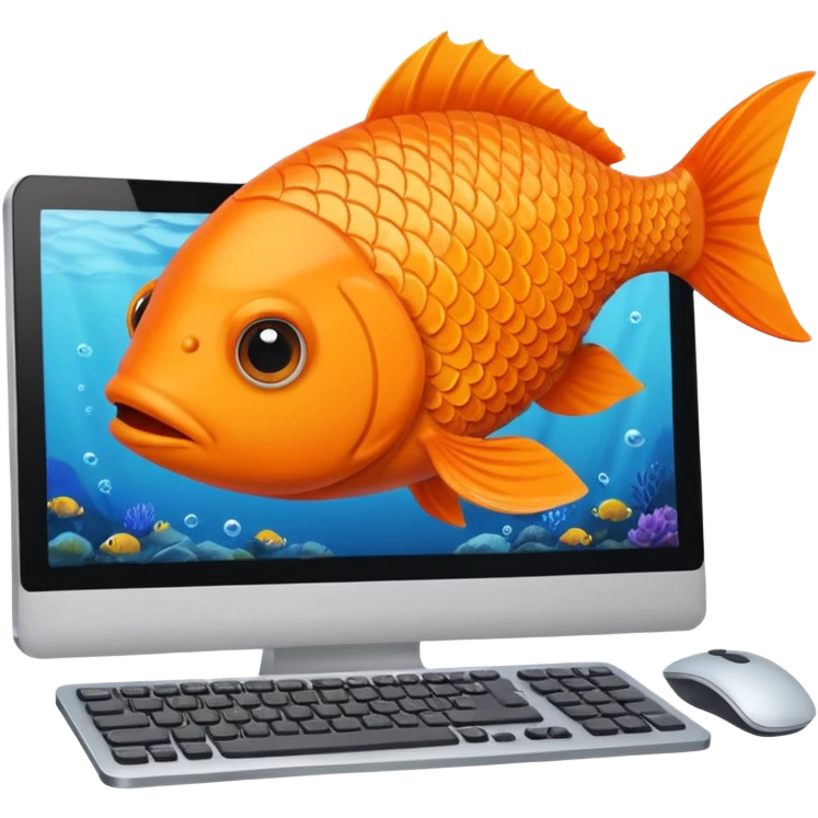 animal nature fish in a building working on a computer emoji