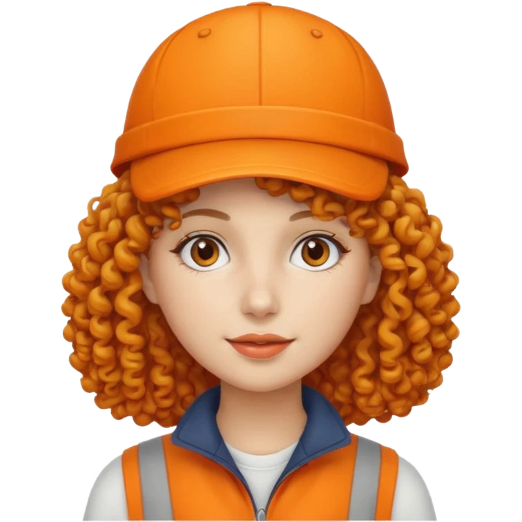 curly haired woman with orange cap emoji