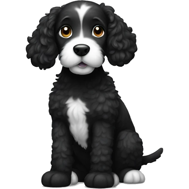 Black doodle dog with white belly and paws  emoji