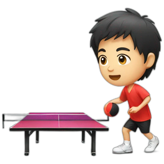 cute Asian boy with table tennis emoji