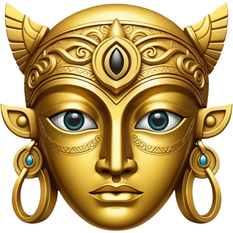 golden Anunnaki mask object, eye holes cut out, empty inside emoji