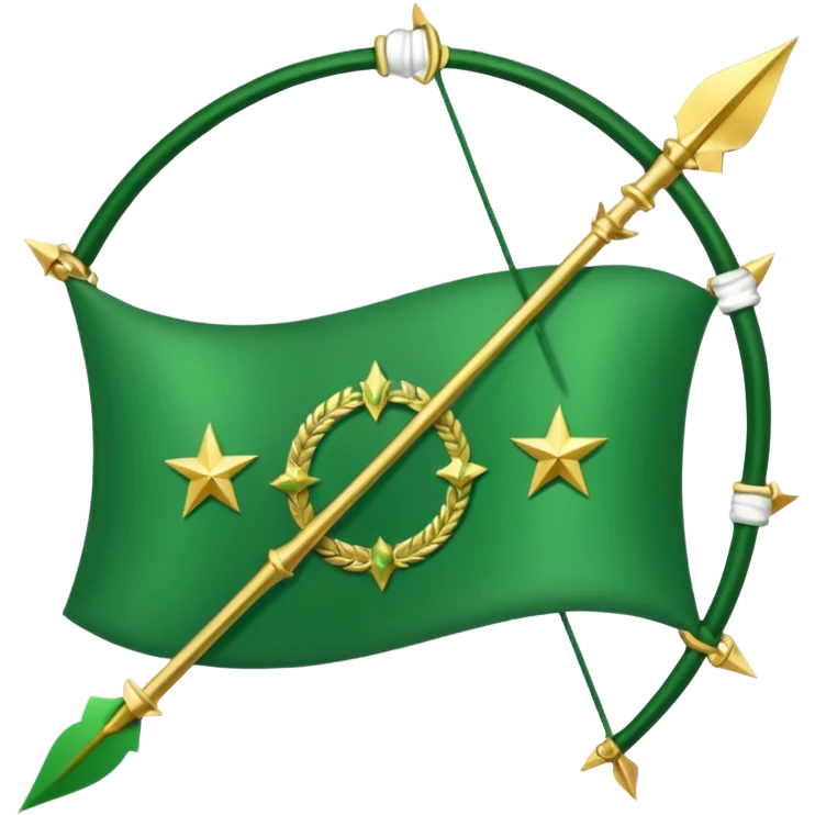 The Circassian flag has a green background with twelve gold stars forming an arc that looks like a bow. There are three crossed arrows in the center of the flag. emoji