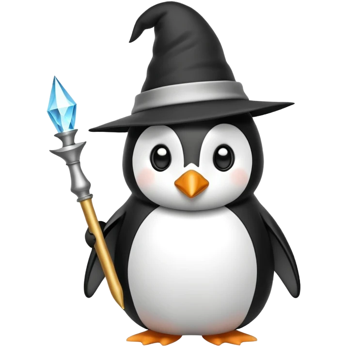penguin wizard with magic wand and pointy hat emoji