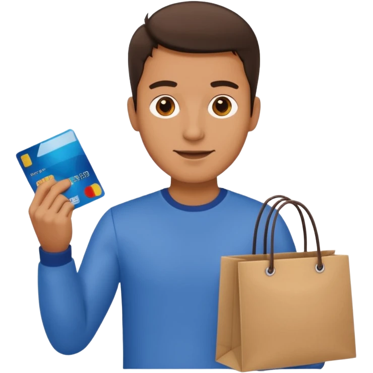 emoji of a man with a credit card and a shopping bag emoji