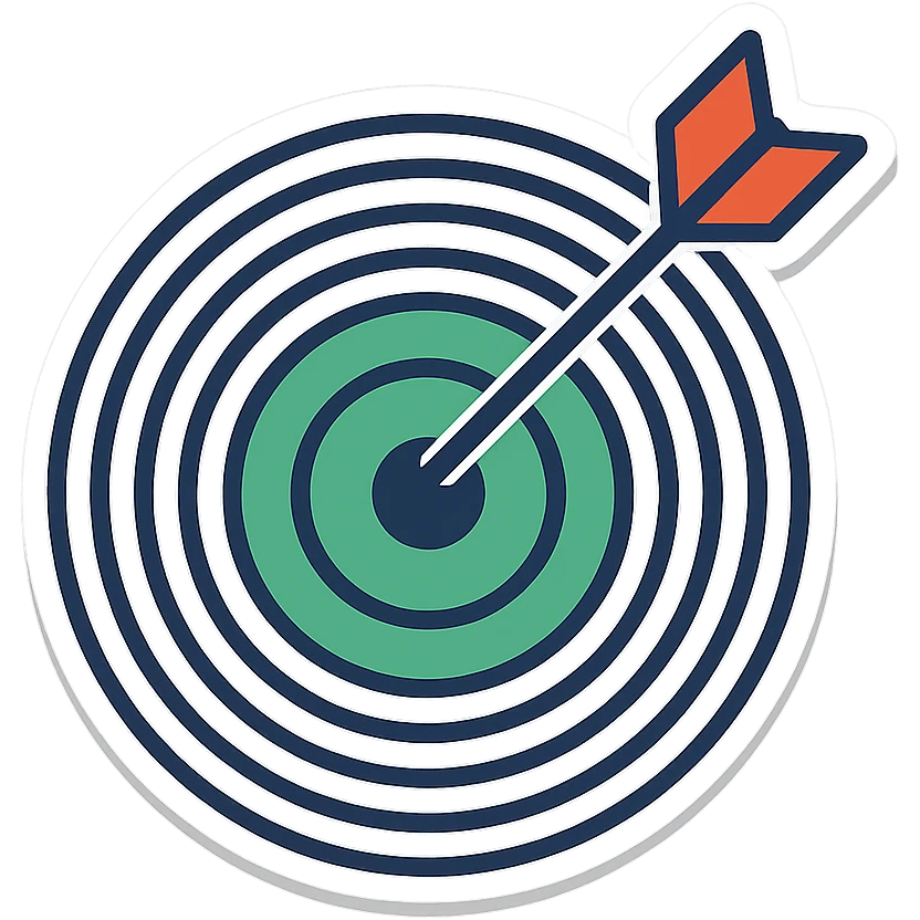A target with navy rings and a vibrant green bullseye, with an arrow, sticker style emoji