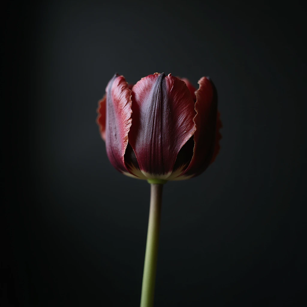 realistic goth tulip, wilted, moody lighting, photorealistic style emoji