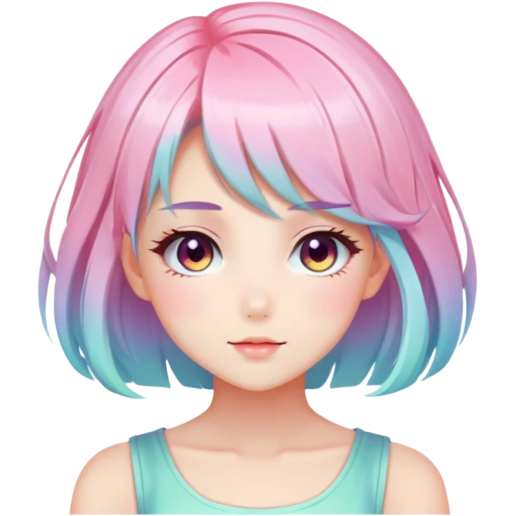 Gorgeous Beautiful Blushing Petite Colorful-Shiny-Pastel-Fairy-Soarkle-Anime-Lady with beautiful gradient pastel hair aesthetic emoji