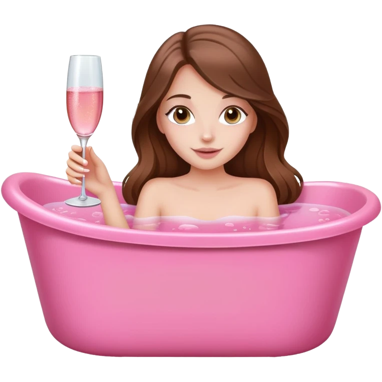 A bretty white girl with long brown hair in a pink Bathtub shower drinking pink champagne  emoji