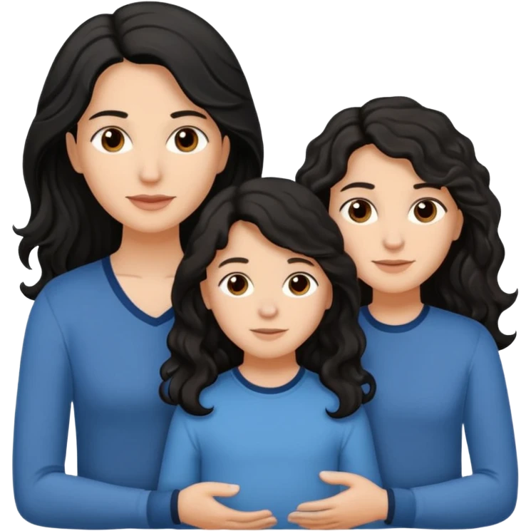 One teen white boy and 1 Beautiful mom ,black black hair,wavy hair，long hair,brown eyes,hispanic with 2 daughters and son  emoji
