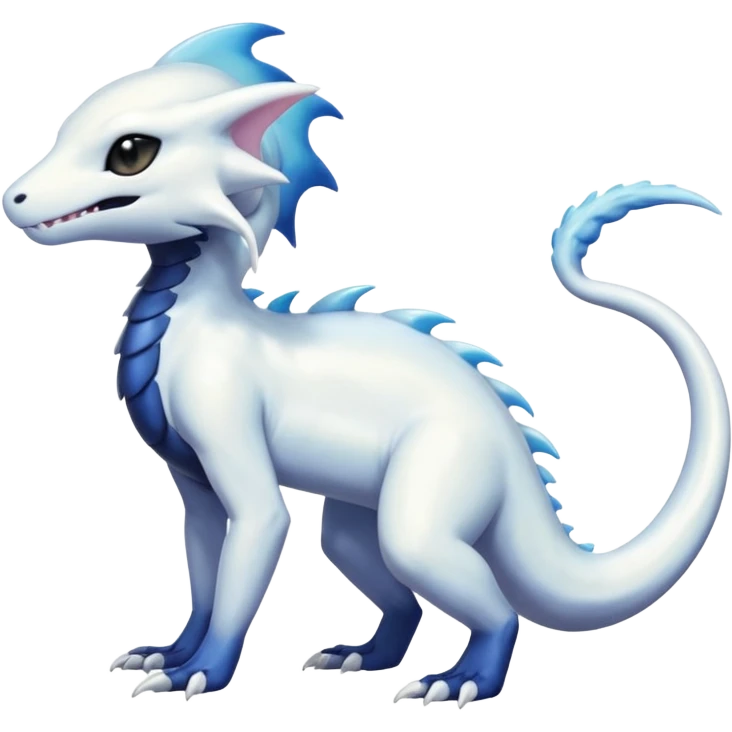 White albino shiny glossy smooth soft silky iridescent Salandit-Absol-Shinx-fusion-hybrid, full body emoji