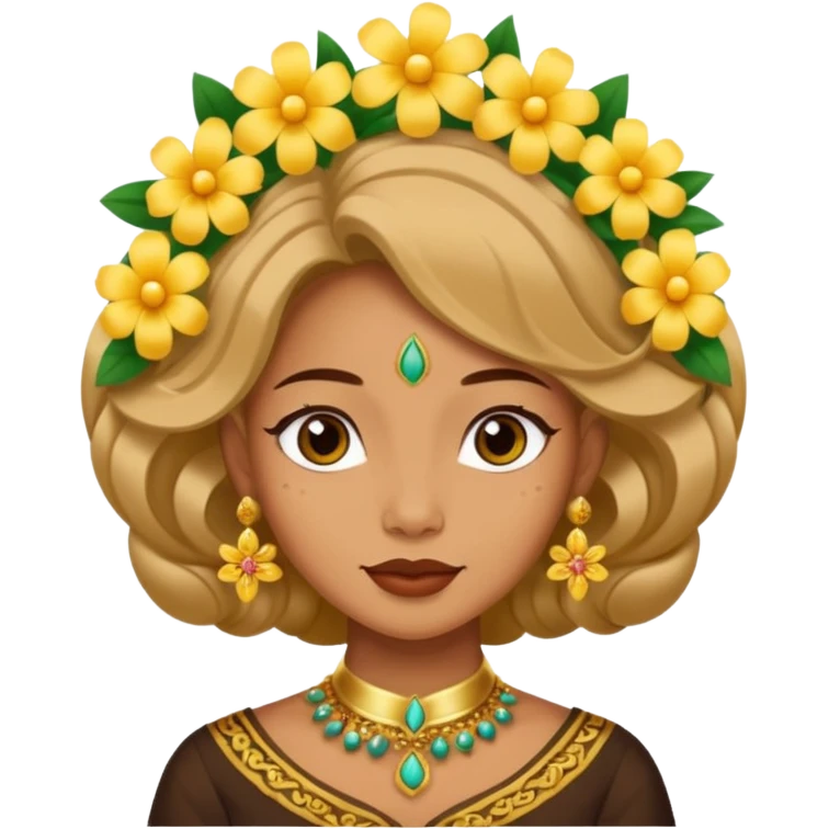 women with tan skin, wearing traditional Javanese hair with bouncy flowers, and wearing paes emoji