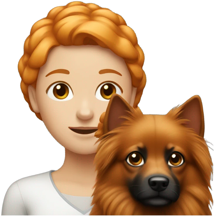 Ginger girl with black female spitz dog emoji