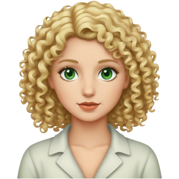 Curly haired blonde, dark green eyes  emoji