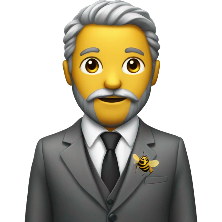 Bee with a beard in a grey suit emoji
