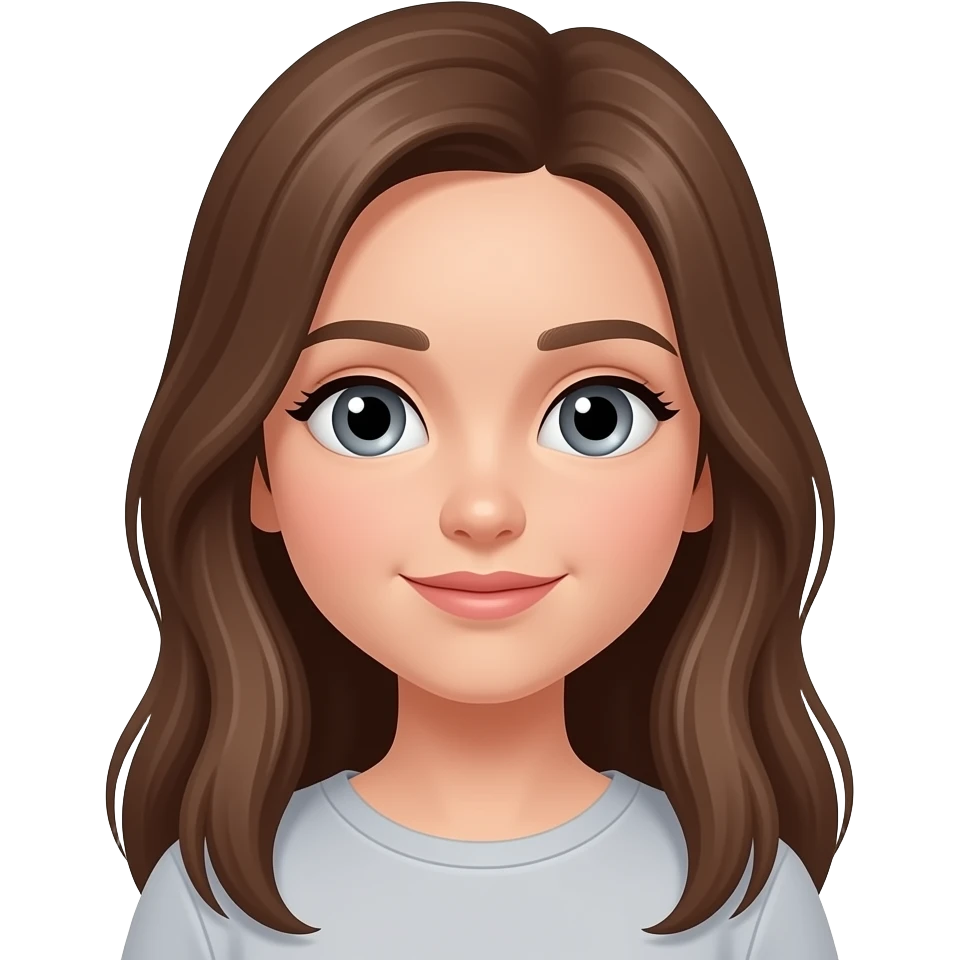 make a girl with brow mi long hear  grey eyes big 13 jear in the seond emoji