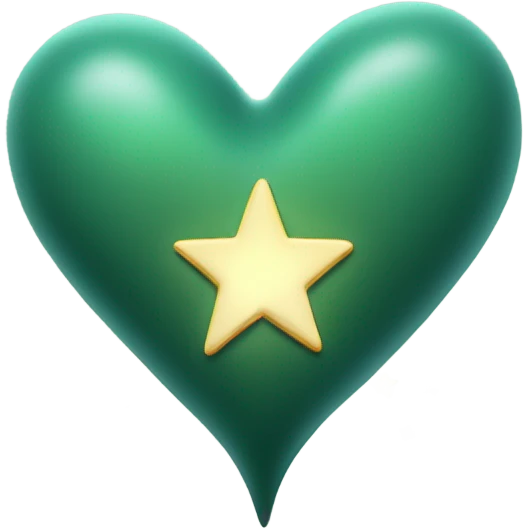 Dark sage green heart with a shooting star flying around it  emoji