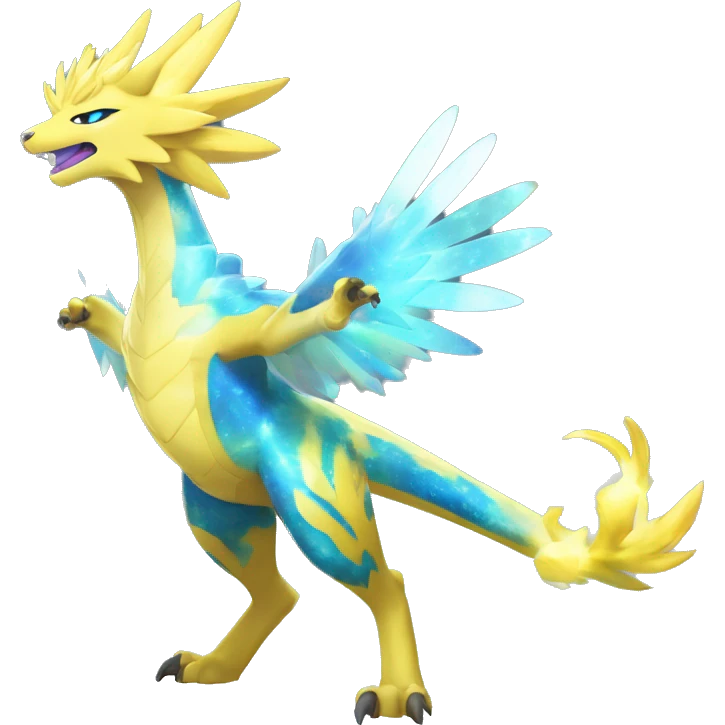 Celestial Powerful Nebula-Crystallic Colorful Vibrant Colors Flying Advanced Zeraora-Aurorus-Fakémon-Legendary-Pokémon-Creature Full Body emoji