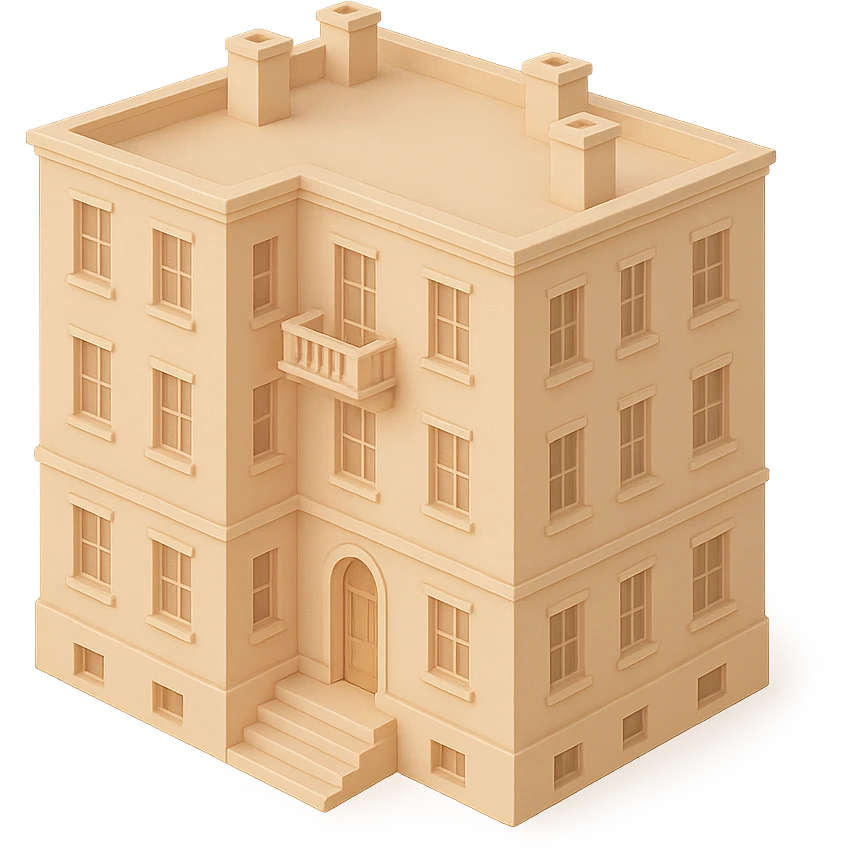 an old apartment complex, warm neutral tones, without black color emoji