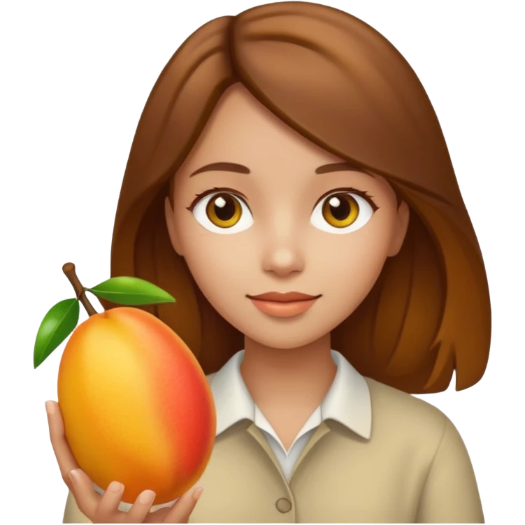 A brown hair girl holding a mango emoji