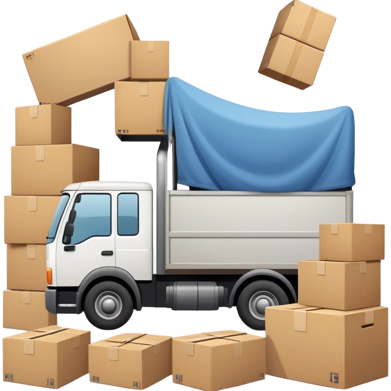 Rear view mirror of truck obstructed by a bed and moving boxes emoji