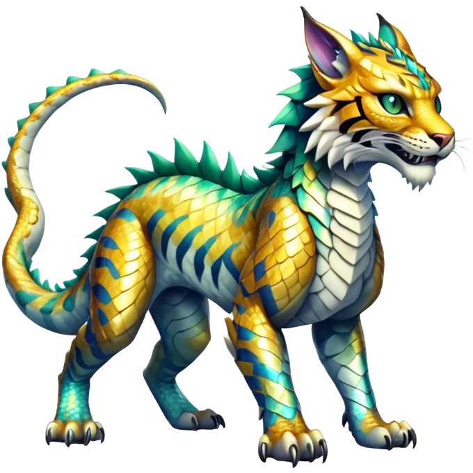 Shiny exotic Dragon-Tiger-type Fakémon-Lynx-Bobcat-creature full body emoji