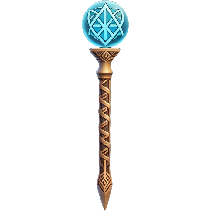 Clash of Clans aesthetic: Cinematic Playful Magic Staff Emoji, rendered in a 3D vector-style similar to standard emojis with minimal shading and bold, simplified shapes. A compact, isometric enchanted staff with intricate runic carvings and a glowing orb at its tip, softly glowing with a mystical arcane charm. Simplified yet unmistakably iconic, highly detailed and consistent, glowing with a soft radiant glow and high shine. Stylized with a touch of legendary sorcery and a soft glowing outline, capturing the essence of a powerful magic staff with a friendly, playful vibe! emoji