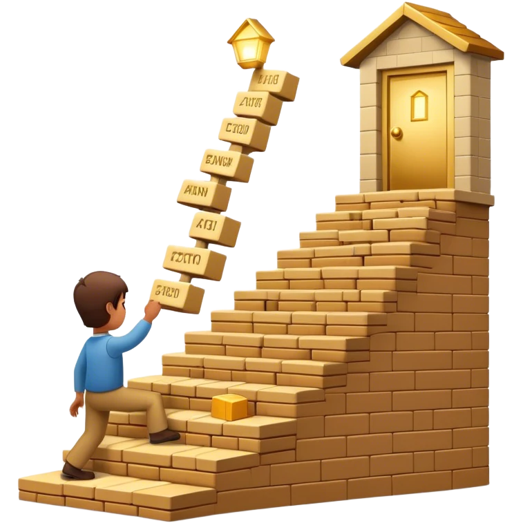 represents the habit formation process with a person stacking bricks to build a staircase, a signpost labeled "Cue → Action → Reward", and a glowing golden door at the top symbolizing success and transformation. Let me know if you need any tweaks! 🚀 emoji