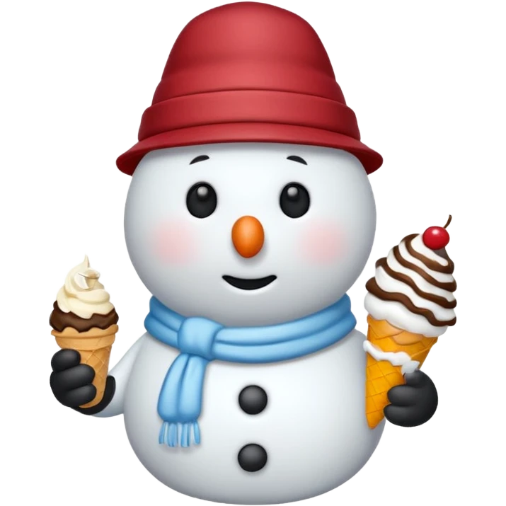 snowman wearing cap with ice cream  emoji