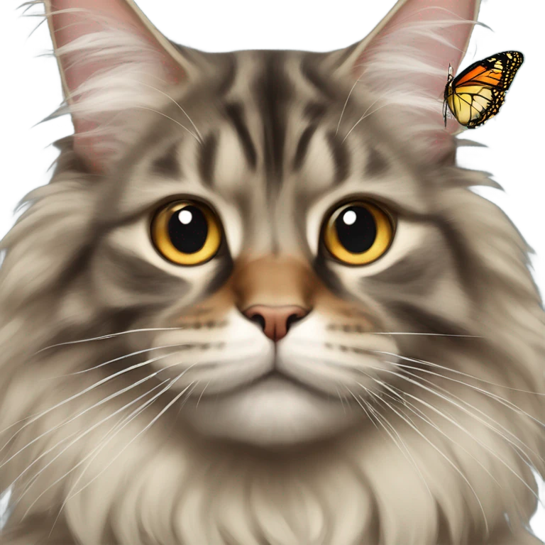 Maine Coon with a stupid face and butterfly on his nose emoji
