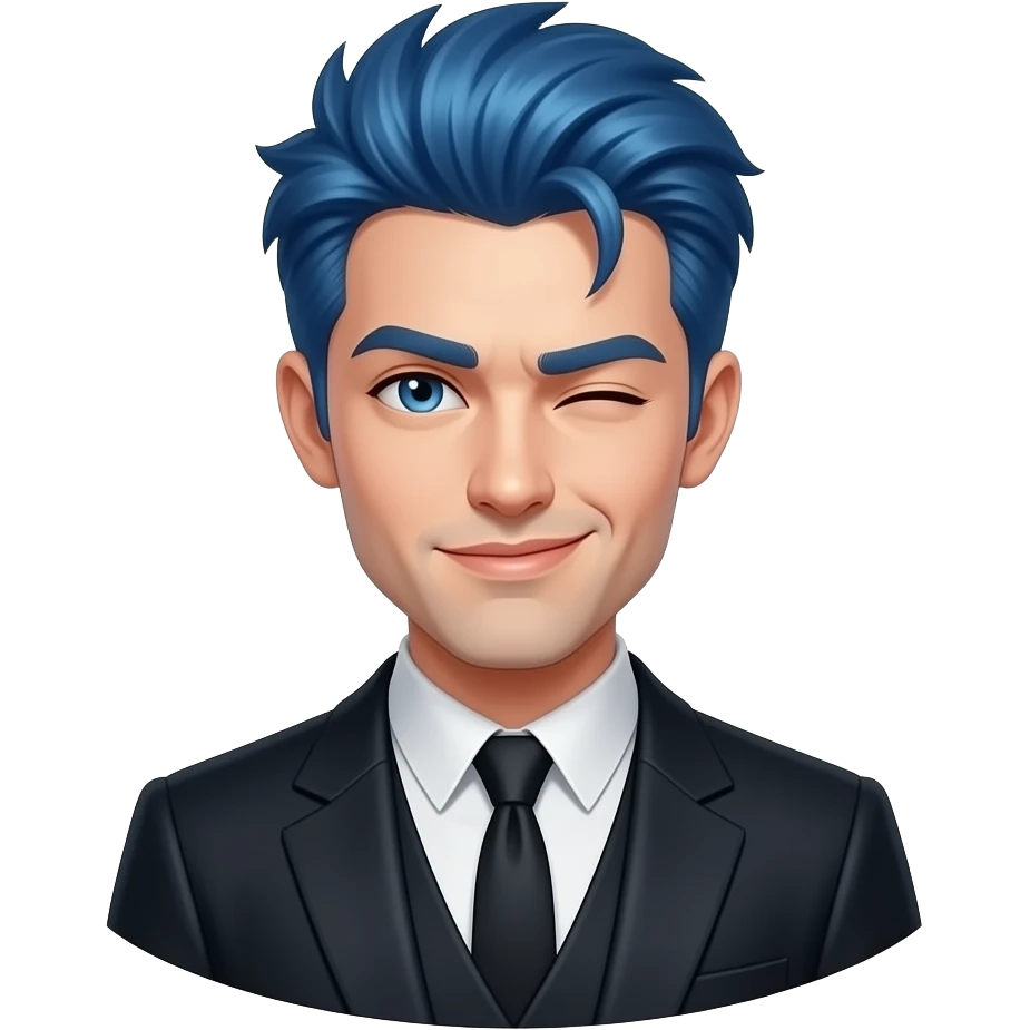 Sexy gothic blue haired man winking with the full word daddy next to him emoji