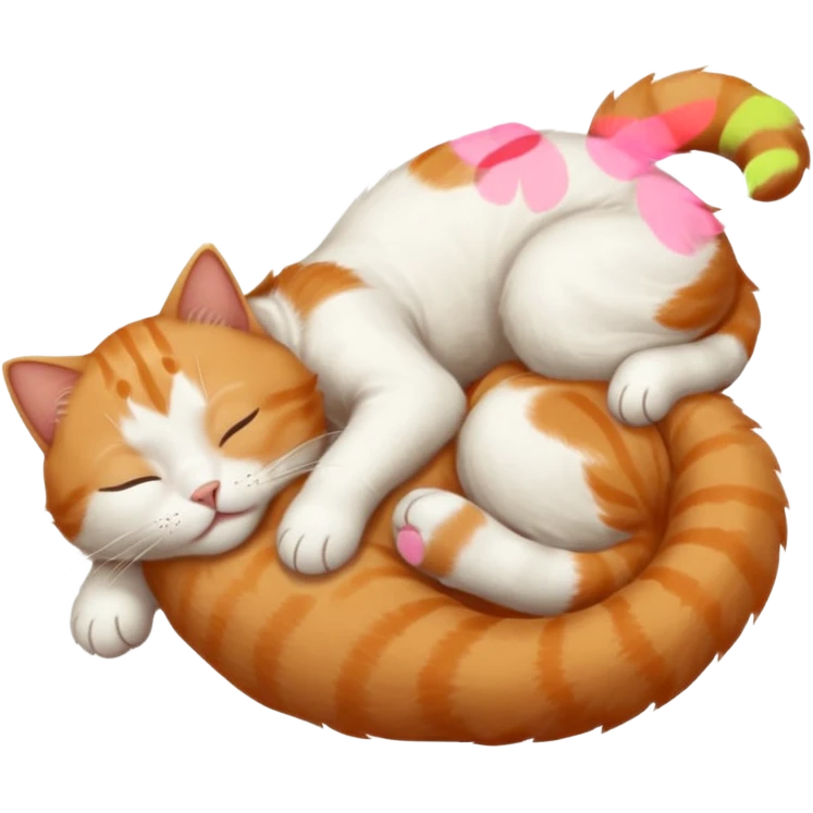 ginger and white small cat eyes closed lying down upside down with paws stretched out in different directions emoji