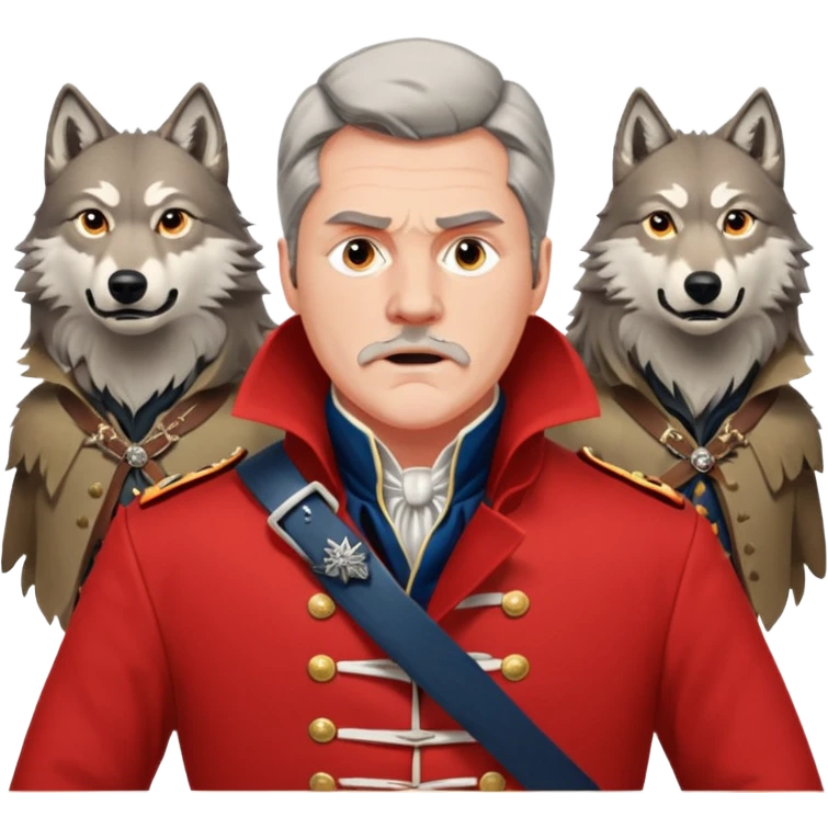 Loyalist Patrick Ferguson at the Revolutionary war Battle of Kings Mountain, with Wolves around him. emoji