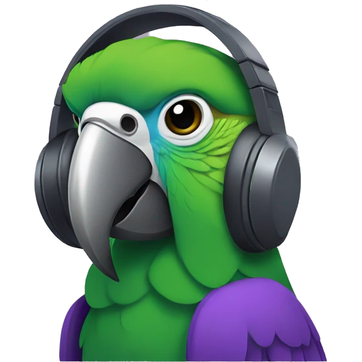 parrot with purple hoodie and gamer headset emoji