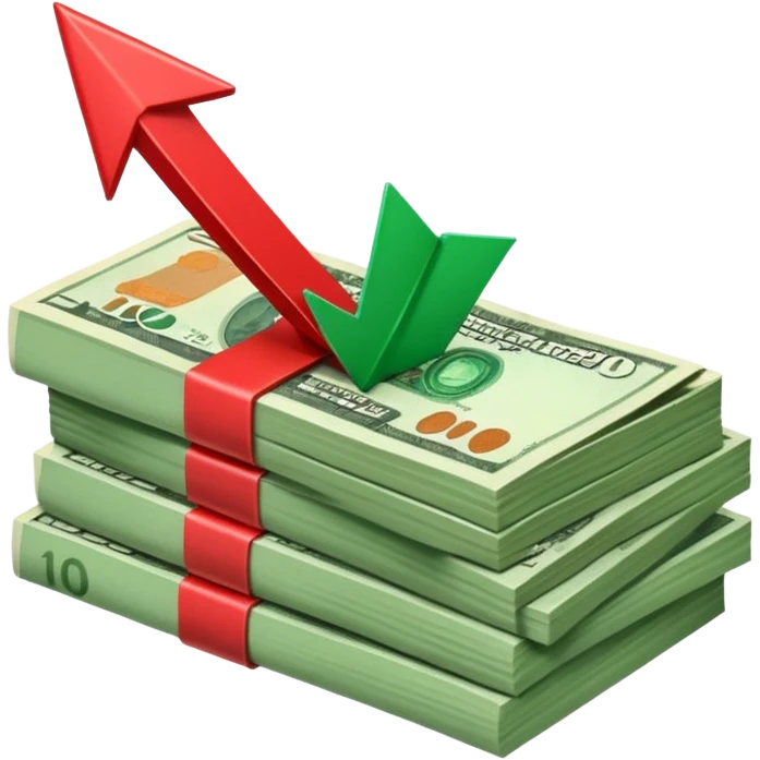 stack of banknotes with a red arrow pointing down emoji