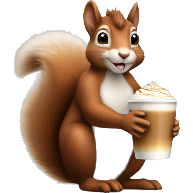 Realistic squirrel with fluffy ears sitting and holding cup of latte macchiato  emoji
